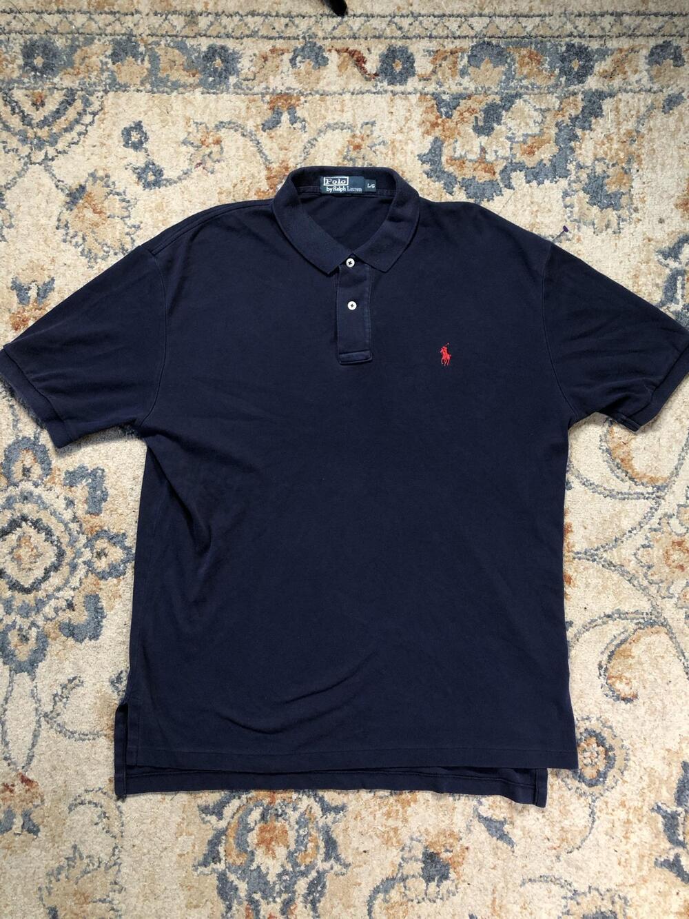 Polo By Ralph Lauren Polo Shirt Mens L Navy Solid Cotton Pony Logo Short Sleeve